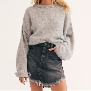 We the Free Bailey Black Denim Raw Hem Mini Skirt